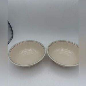 2 Corelle Forever Yours Cereal Bowls Pink/ Teal Striped 6.25”